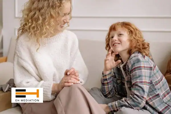 Happy mother and child after sorting child arrangements mediation Wareham